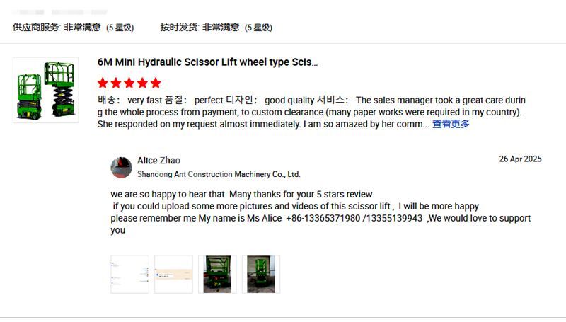 6 m Scissor Lift Earns Full Praise from Korean Client